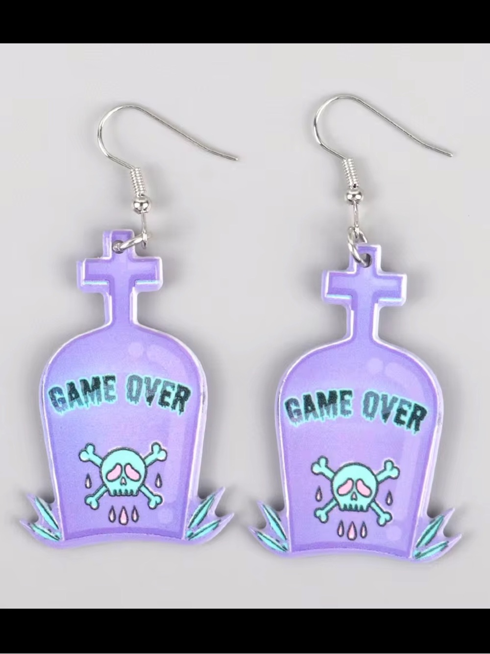 Game Over Earrings Skull Tombstone Goth Jewelry Set
